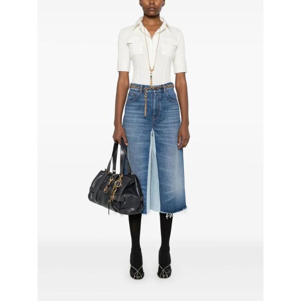 CHLOE Wide Leg Denim Pants with Contrast Panel Women DENIM - Picture 2 of 5